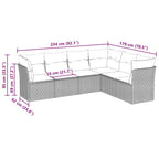 6-tlg. Garten-Sofagarnitur mit Kissen Hellgrau Poly Rattan