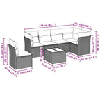 7-tlg. Garten-Sofagarnitur mit Kissen Hellgrau Poly Rattan