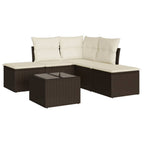 6-tlg. Garten-Sofagarnitur mit Kissen Braun Poly Rattan