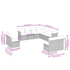 11-teiliges Gartensofa-Set mit Kissen, schwarzes Polyrattan