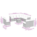 12-teiliges Gartensofa-Set mit Kissen, schwarzes Polyrattan