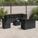 9-tlg. Garten-Sofagarnitur mit Kissen Schwarz Poly Rattan