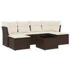 7-tlg. Garten-Sofagarnitur mit Kissen Braun Poly Rattan