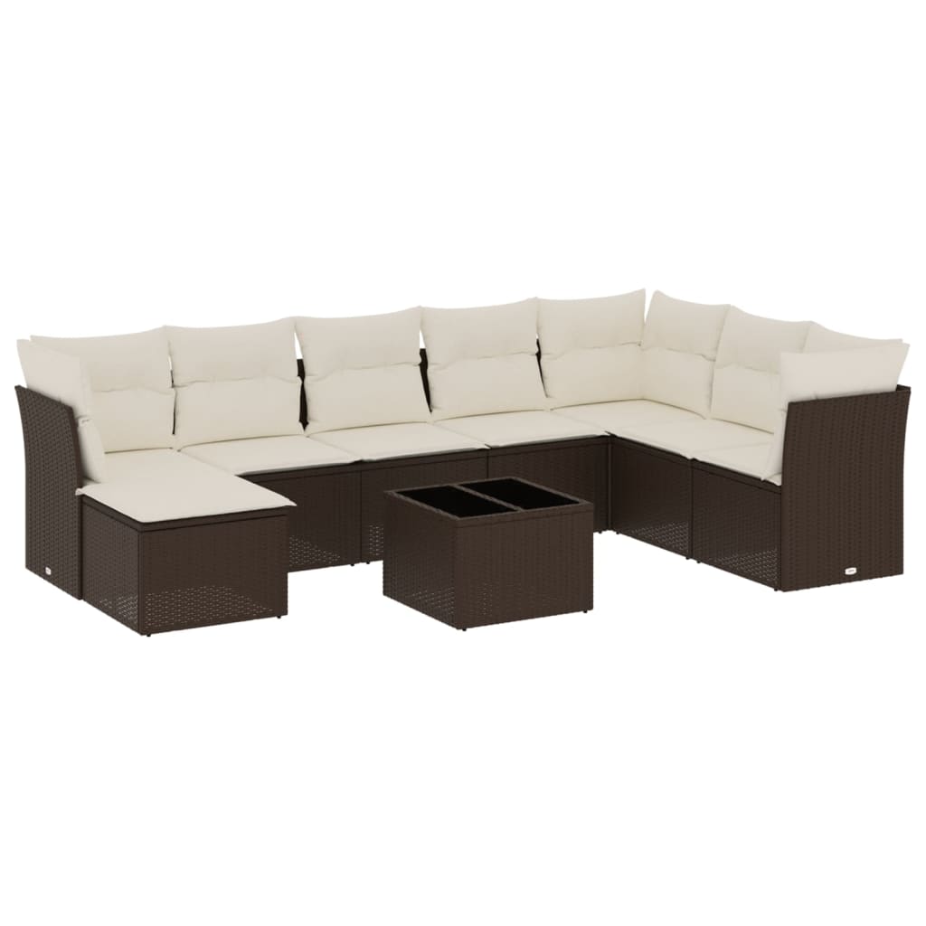9-tlg. Garten-Sofagarnitur mit Kissen Braun Poly Rattan