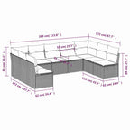 9-teiliges Gartensofa-Set mit Kissen, schwarzes Polyrattan