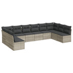 10-tlg. Garten-Sofagarnitur mit Kissen Hellgrau Poly Rattan