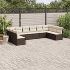 10-tlg. Garten-Sofagarnitur mit Kissen Braun Poly Rattan