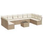 11-tlg. Garten-Sofagarnitur mit Kissen Beige Poly Rattan
