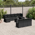 11-tlg. Garten-Sofagarnitur mit Kissen Schwarz Poly Rattan