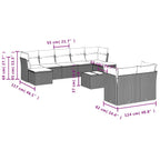 10-teiliges Gartensofa-Set mit Kissen, schwarzes Polyrattan