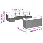 10-tlg. Garten-Sofagarnitur mit Kissen Braun Poly Rattan