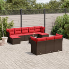 11-teiliges Gartensofa-Set mit Kissen, braun, Polyrattan