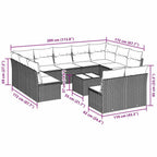 12-tlg. Garten-Sofagarnitur mit Kissen Hellgrau Poly Rattan