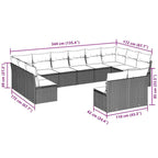12-tlg. Garten-Sofagarnitur mit Kissen Hellgrau Poly Rattan