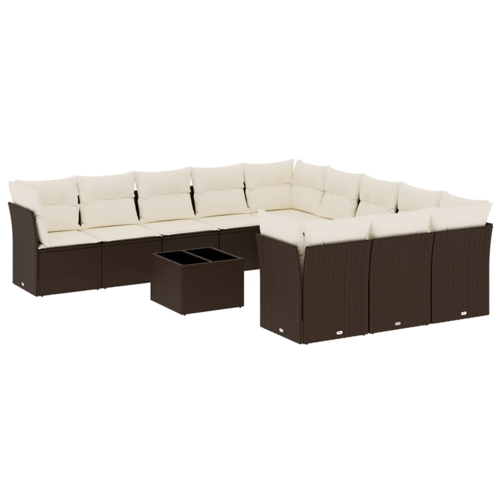 12-tlg. Garten-Sofagarnitur mit Kissen Braun Poly Rattan