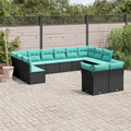 12-teiliges Gartensofa-Set mit Kissen, schwarzes Polyrattan