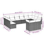 12-tlg. Garten-Sofagarnitur mit Kissen Hellgrau Poly Rattan