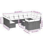 13-tlg. Garten-Sofagarnitur mit Kissen Hellgrau Poly Rattan