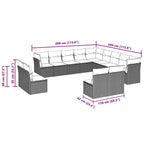 13-tlg. Garten-Sofagarnitur mit Kissen Hellgrau Poly Rattan