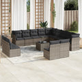 14-tlg. Garten-Sofagarnitur mit Kissen Grau Poly Rattan