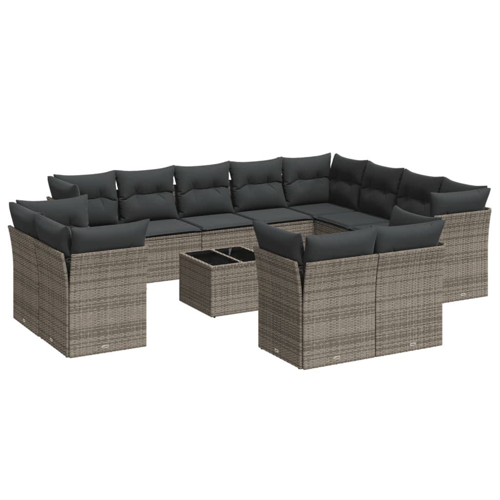 13-tlg. Garten-Sofagarnitur mit Kissen Grau Poly Rattan