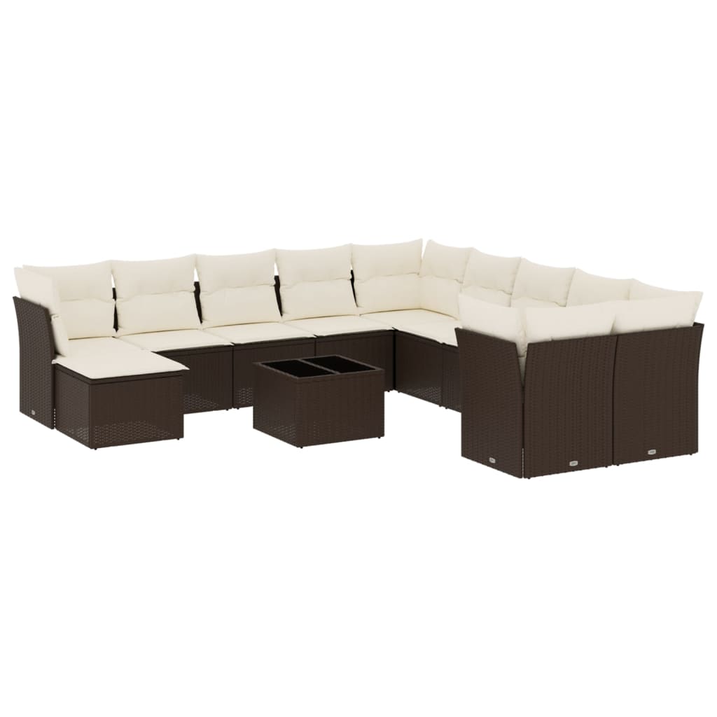 12-tlg. Garten-Sofagarnitur mit Kissen Braun Poly Rattan