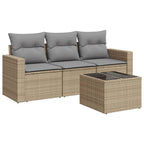 4-tlg. Garten-Sofagarnitur mit Kissen Beige Poly Rattan