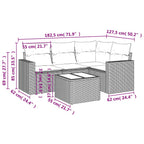 5-tlg. Garten-Sofagarnitur mit Kissen Hellgrau Poly Rattan