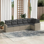 6-tlg. Garten-Sofagarnitur mit Kissen Hellgrau Poly Rattan