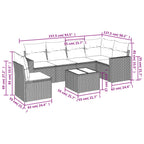 7-tlg. Garten-Sofagarnitur mit Kissen Hellgrau Poly Rattan