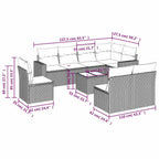 9-tlg. Garten-Sofagarnitur mit Kissen Schwarz Poly Rattan