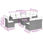 9-tlg. Garten-Sofagarnitur mit Kissen Hellgrau Poly Rattan