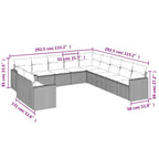 11-tlg. Garten-Sofagarnitur mit Kissen Schwarz Poly Rattan