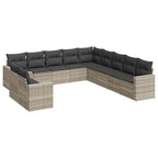 11-tlg. Garten-Sofagarnitur mit Kissen Hellgrau Poly Rattan