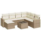 8-tlg. Garten-Sofagarnitur mit Kissen Beige Poly Rattan