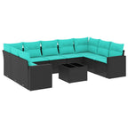 10-tlg. Garten-Sofagarnitur mit Kissen Schwarz Poly Rattan