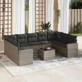 10-tlg. Garten-Sofagarnitur mit Kissen Grau Poly Rattan