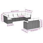 9-tlg. Garten-Sofagarnitur mit Kissen Braun Poly Rattan