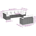 9-tlg. Garten-Sofagarnitur mit Kissen Braun Poly Rattan