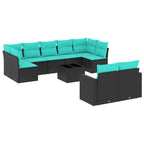 10-tlg. Garten-Sofagarnitur mit Kissen Schwarz Poly Rattan