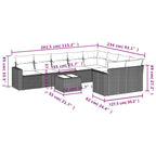 10-tlg. Garten-Sofagarnitur mit Kissen Braun Poly Rattan