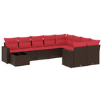 10-tlg. Garten-Sofagarnitur mit Kissen Braun Poly Rattan
