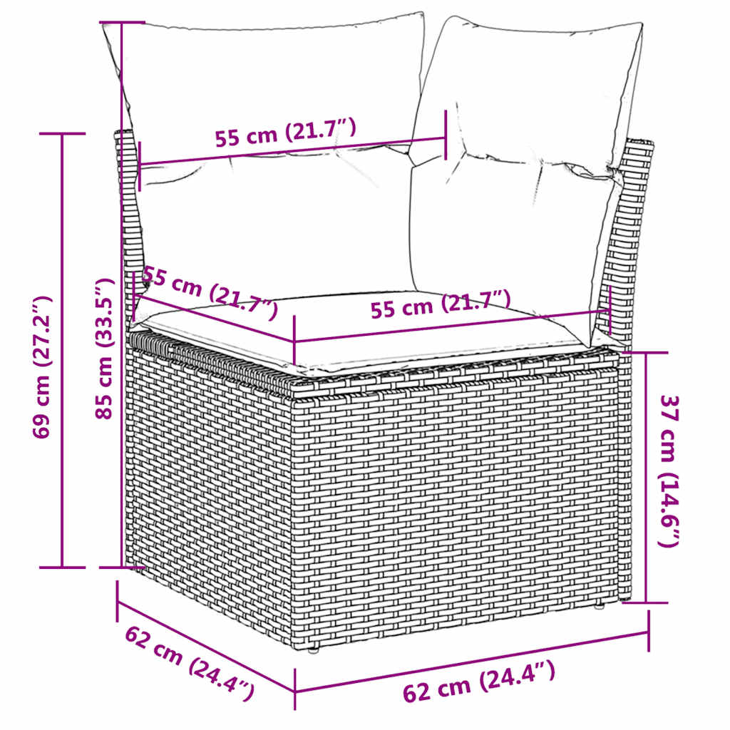 10-tlg. Garten-Sofagarnitur mit Kissen Braun Poly Rattan
