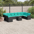 11-tlg. Garten-Sofagarnitur mit Kissen Schwarz Poly Rattan