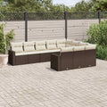 10-tlg. Garten-Sofagarnitur mit Kissen Braun Poly Rattan