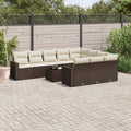 11-tlg. Garten-Sofagarnitur mit Kissen Braun Poly Rattan