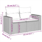 11-tlg. Garten-Sofagarnitur mit Kissen Grau Poly Rattan