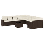 11-tlg. Garten-Sofagarnitur mit Kissen Braun Poly Rattan