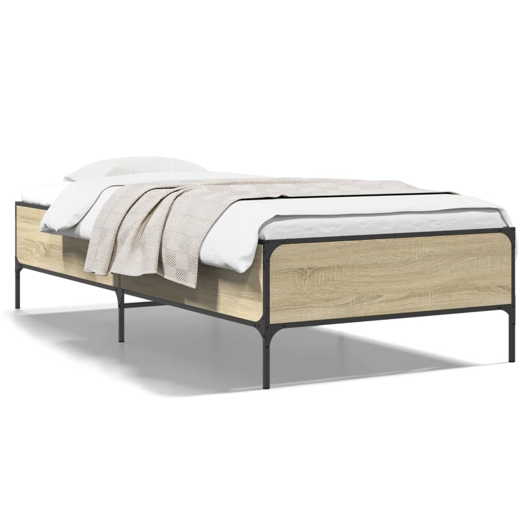 Bettgestell Sonoma-Eiche 90x190 cm Holzwerkstoff und Metall