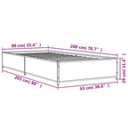 Bettgestell Grau Sonoma 90x200 cm Holzwerkstoff und Metall